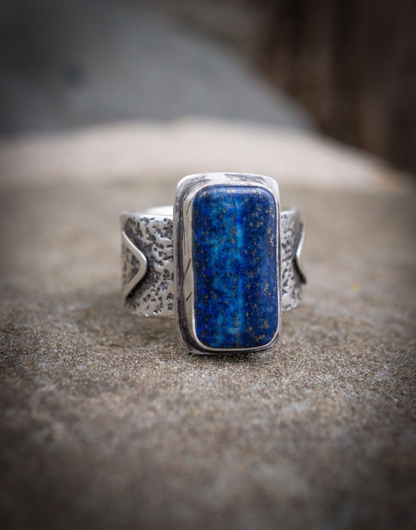 Lapis Lazuli Ring all sterling silver; Handmade Rustic Ring Size 11