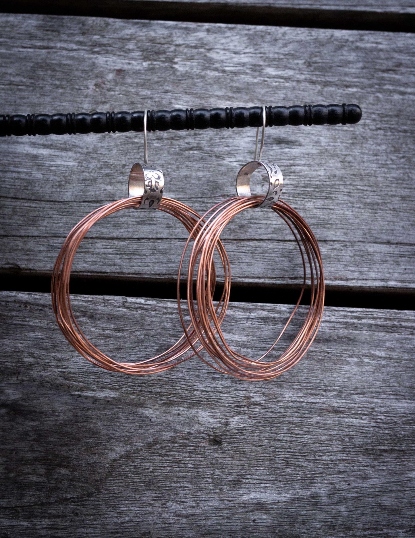 Handmade Copper Multi Hoop Earrings: Oxidized Sterling Silver