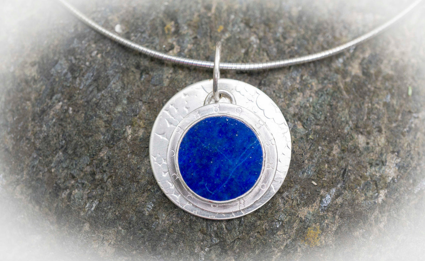 Lapis Lazuli Sterling Silver Coin Pendant - Celestial Blue Gemstone