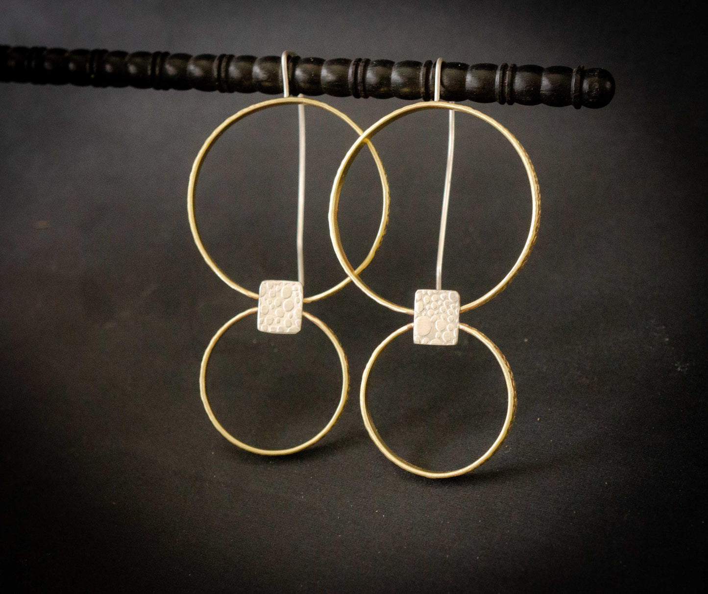 Gold Threader Earrings, Mixed Metal Hoop Earrings, Silver and Brass