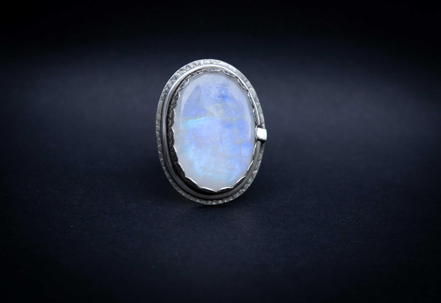 Big Moonstone Ring, all sterling silver handmade, adjustable ring band