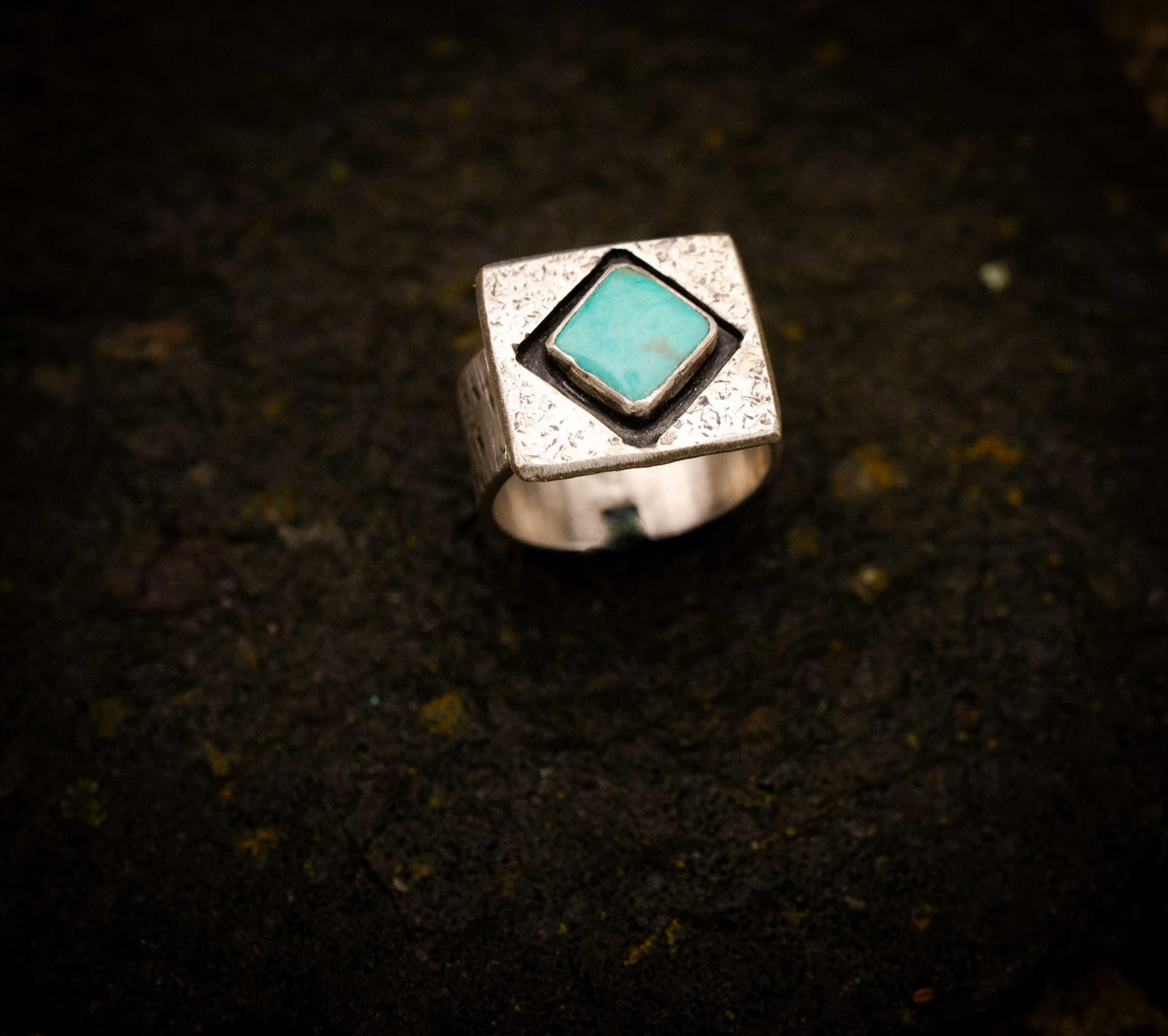 Kingman Turquoise Ring: Sterling Silver Textured Statement Ring, Size 7
