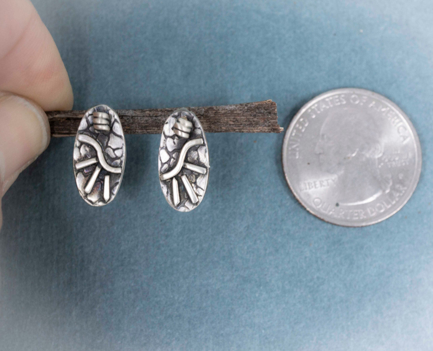 Oxidized Sterling Silver Stud Earrings: Handcrafted Unisex Jewelry