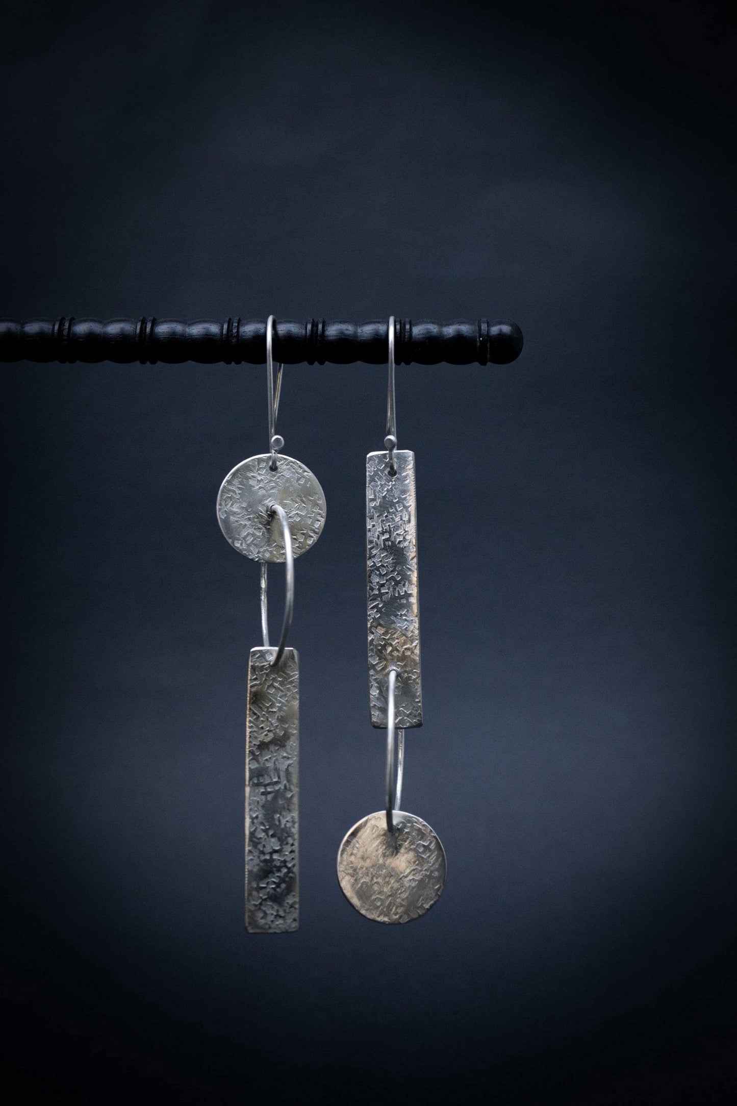 Handmade Long Silver Geometric Earrings: Funky Modern Design