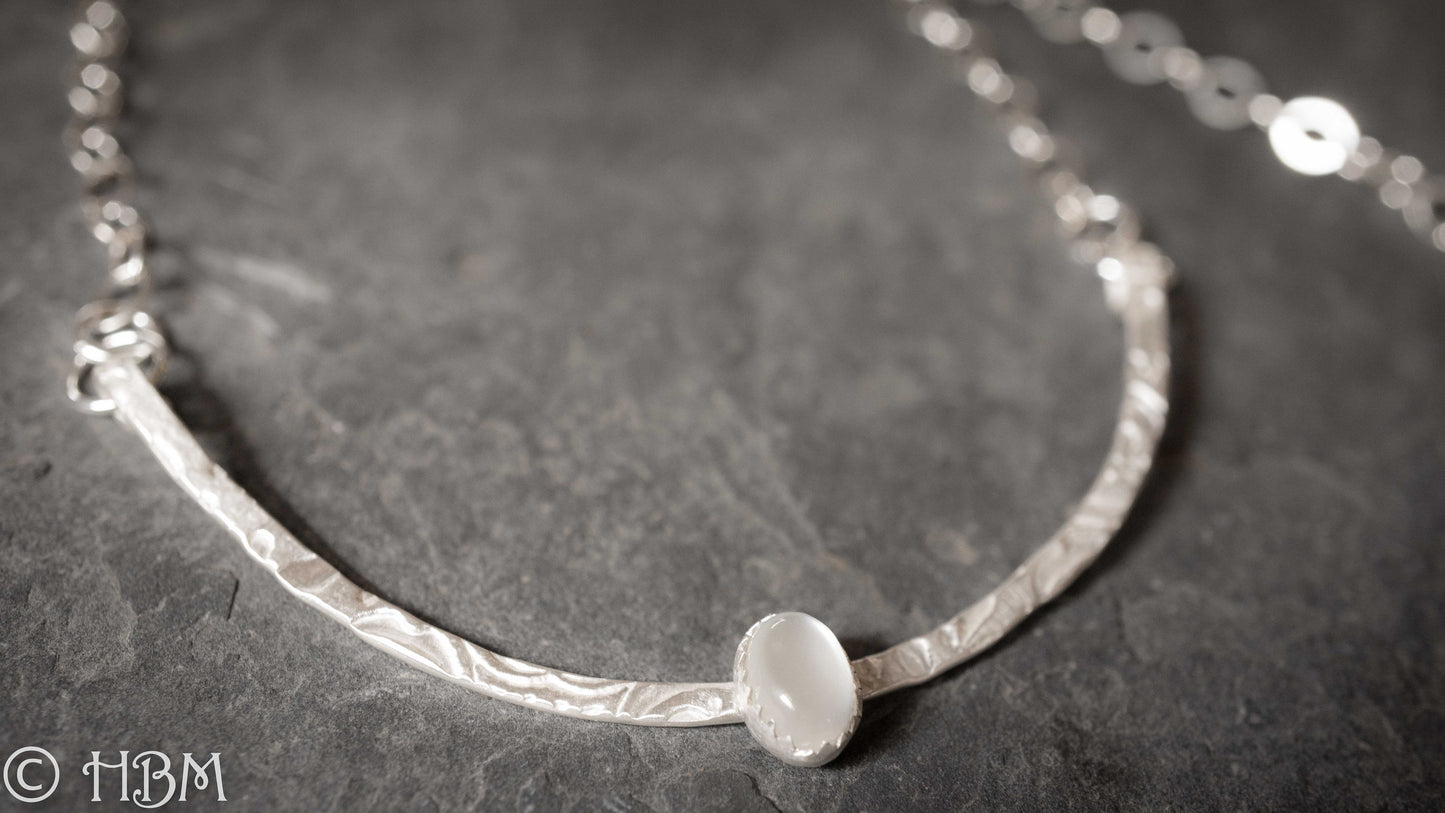 Handmade Sterling Silver Moonstone Bar Necklace, minimalist design