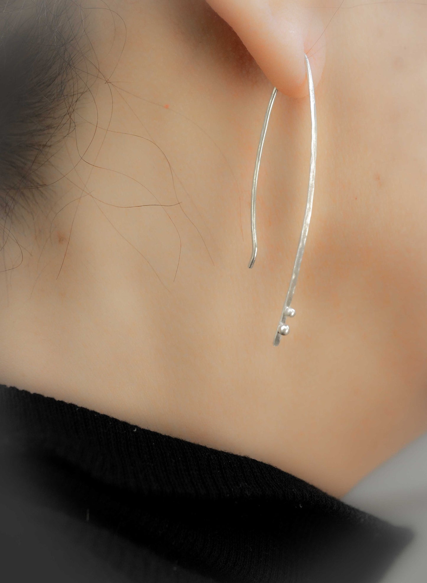 Handmade Sterling Silver Threader Earrings: Minimalist Fine Silver Ball Accents