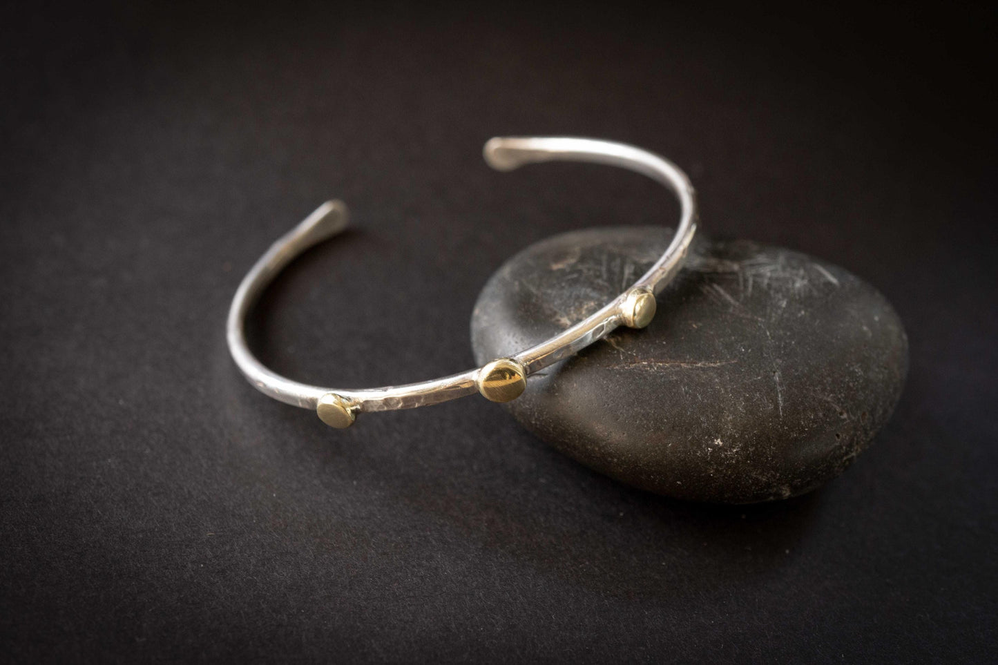Handmade Sterling Silver Cuff Bracelet | Brass Detail, Minimalist Jewelry