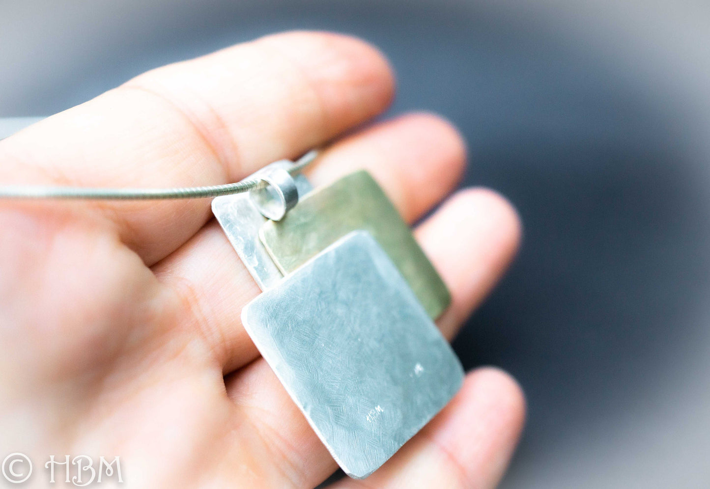 Geometric Pendant, Silver and Gold Square Necklace, Modernist Design