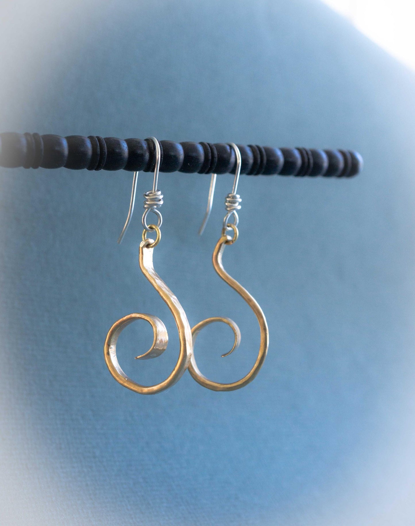 Gold Swirl Earrings, handmade boho style dangles