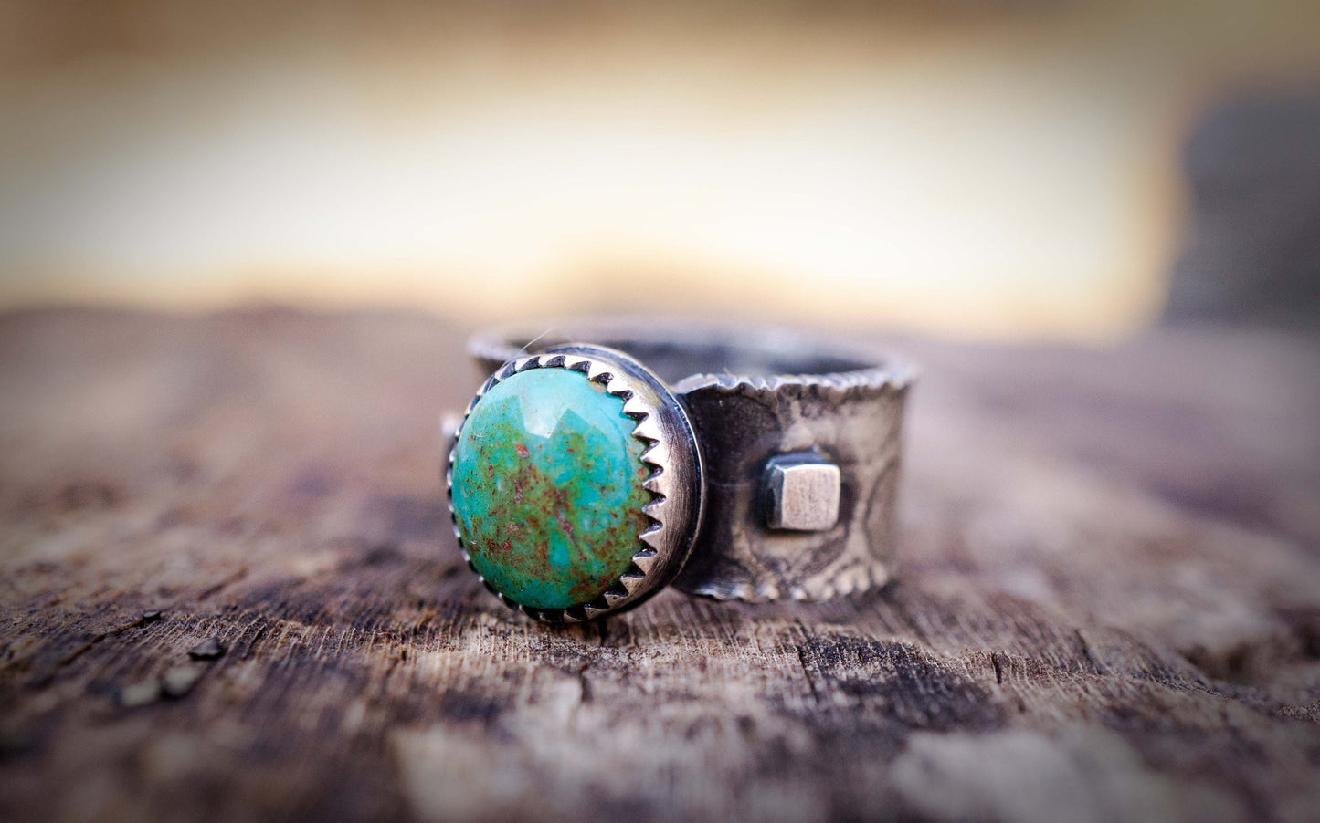 Handmade Turquoise Mountain Ring: Rustic Sterling Silver Band