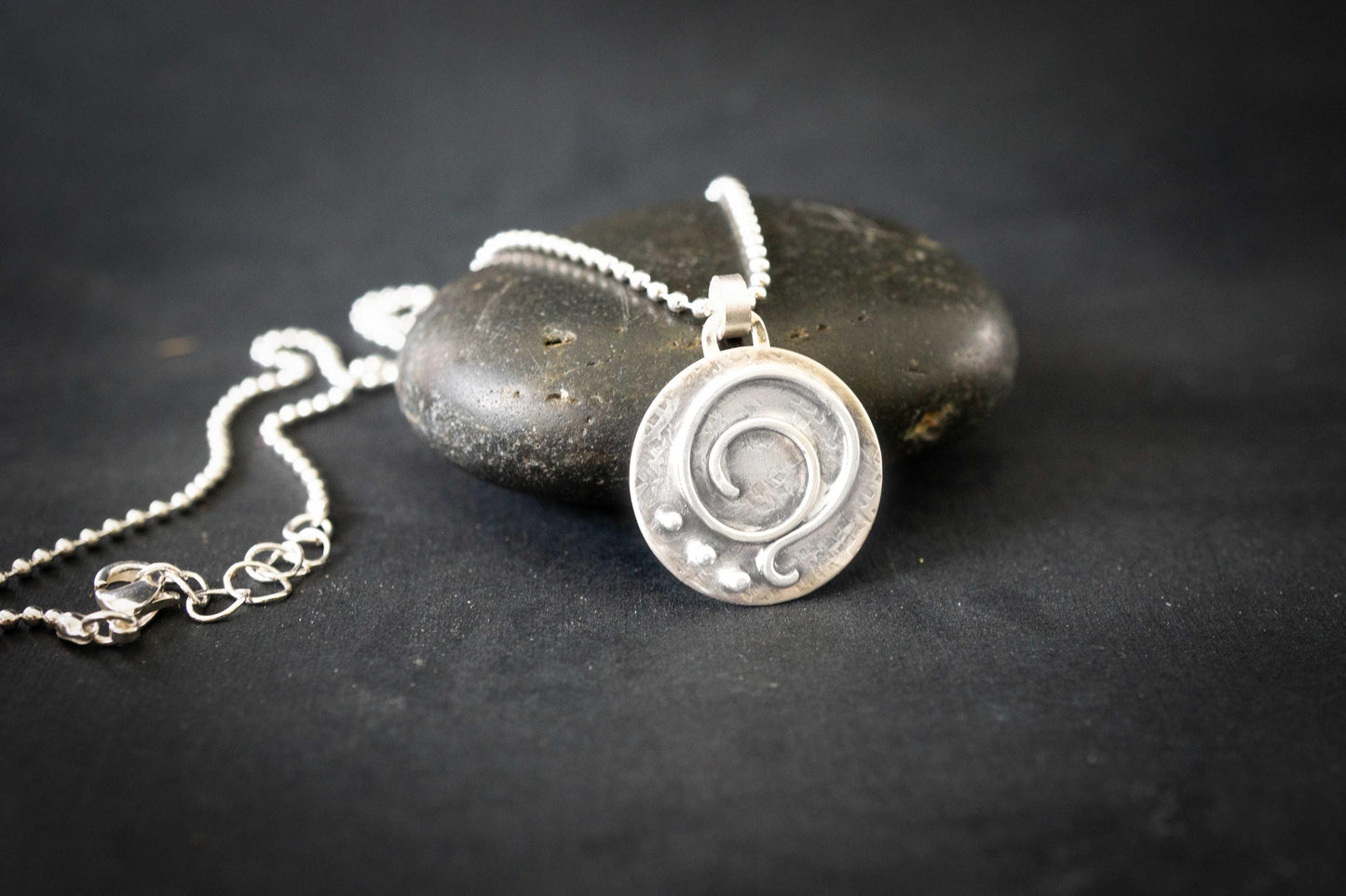 Gratitude Necklace, Sterling Silver , Silver Spiral Pendant