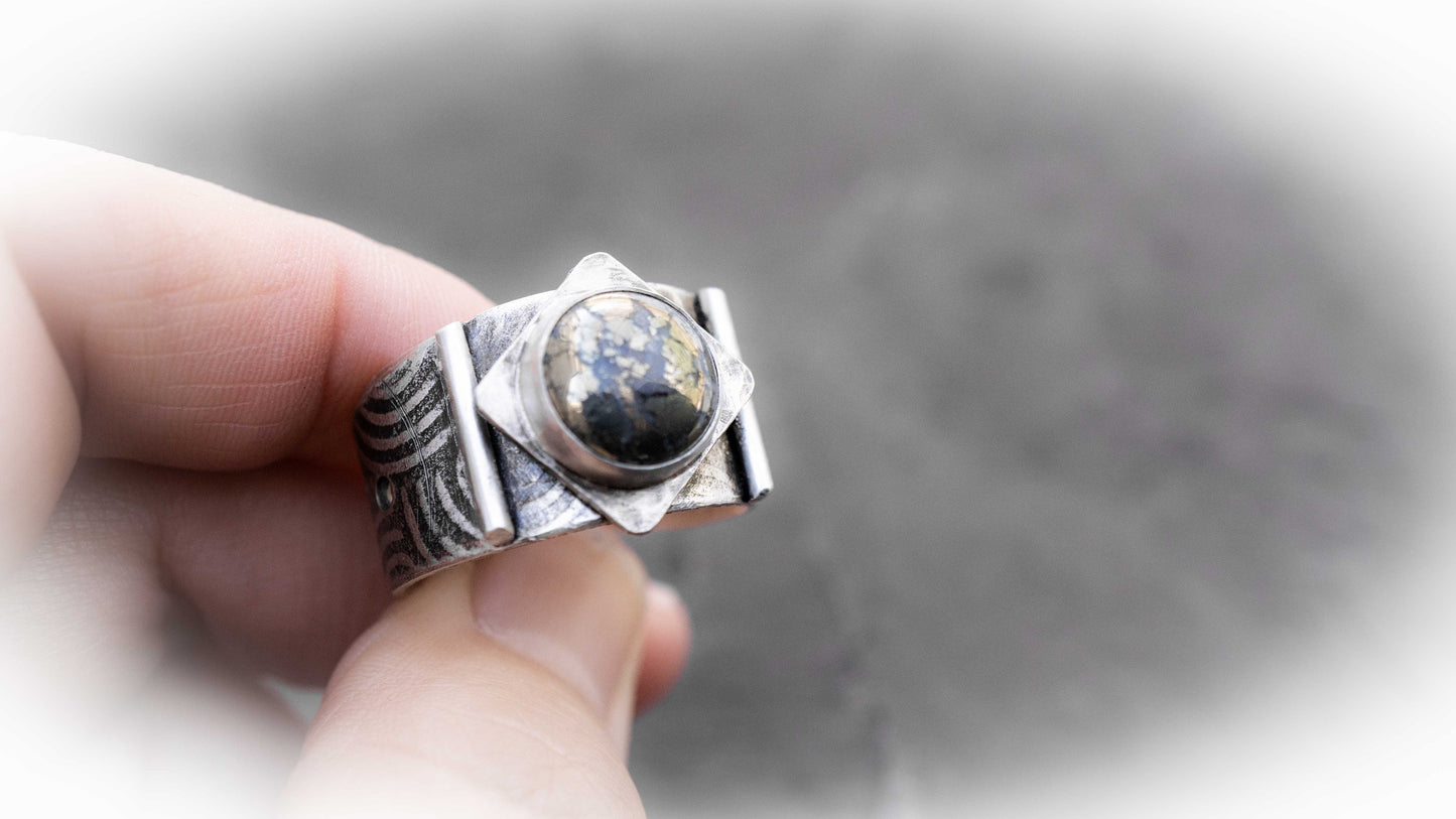 Pyrite Ring: Sterling Silver Gothic Band, Androgynous Jewelry