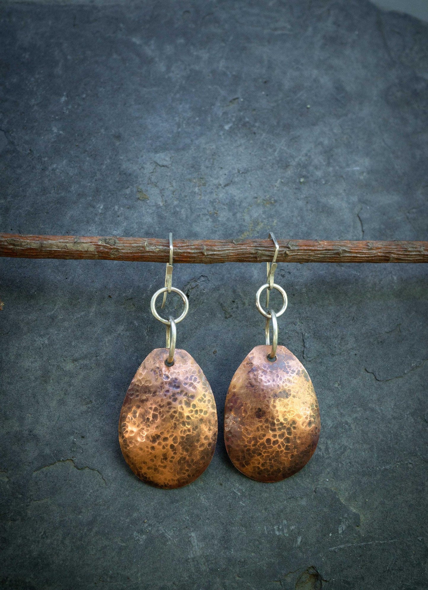 Hammered Copper Earrings: Handmade with copper and sterling silver