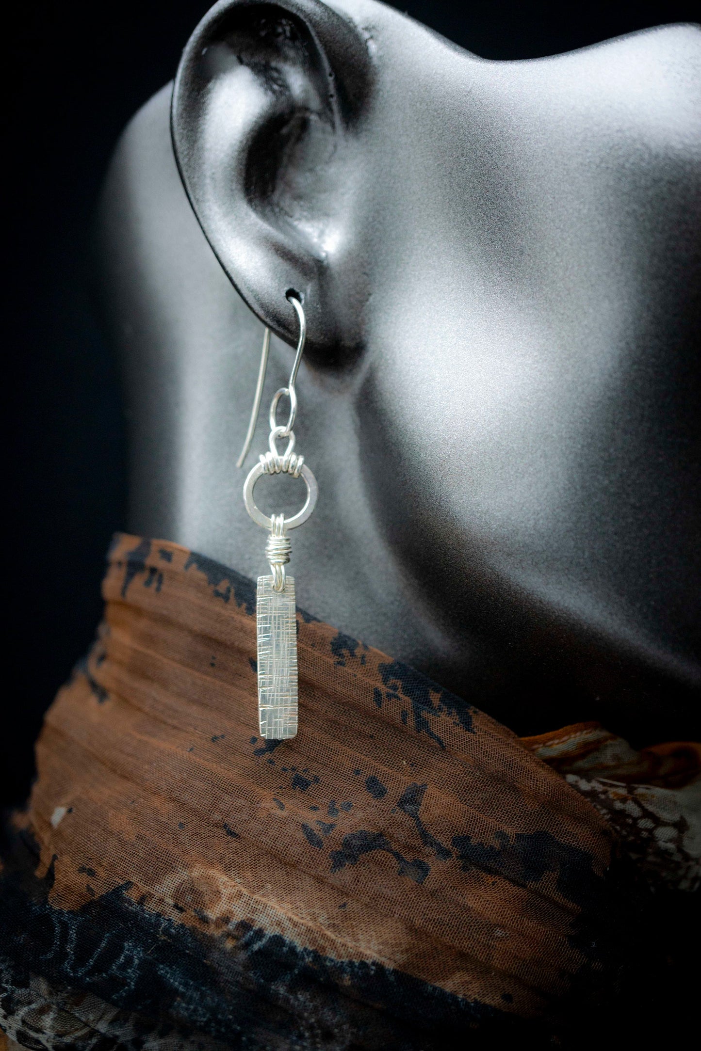 Sterling Silver Wire Wrapped Bar Earrings: Handmade Modern Dangles