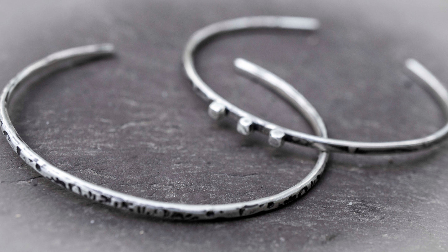 Oxidized Sterling Silver Cuff Bracelet Set: Handmade Minimalist Style