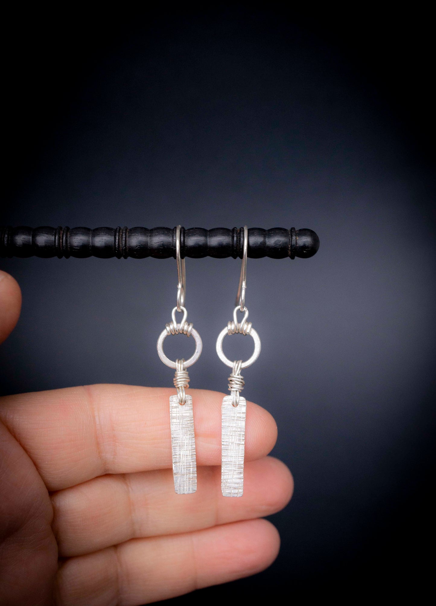 Sterling Silver Wire Wrapped Bar Earrings: Handmade Modern Dangles