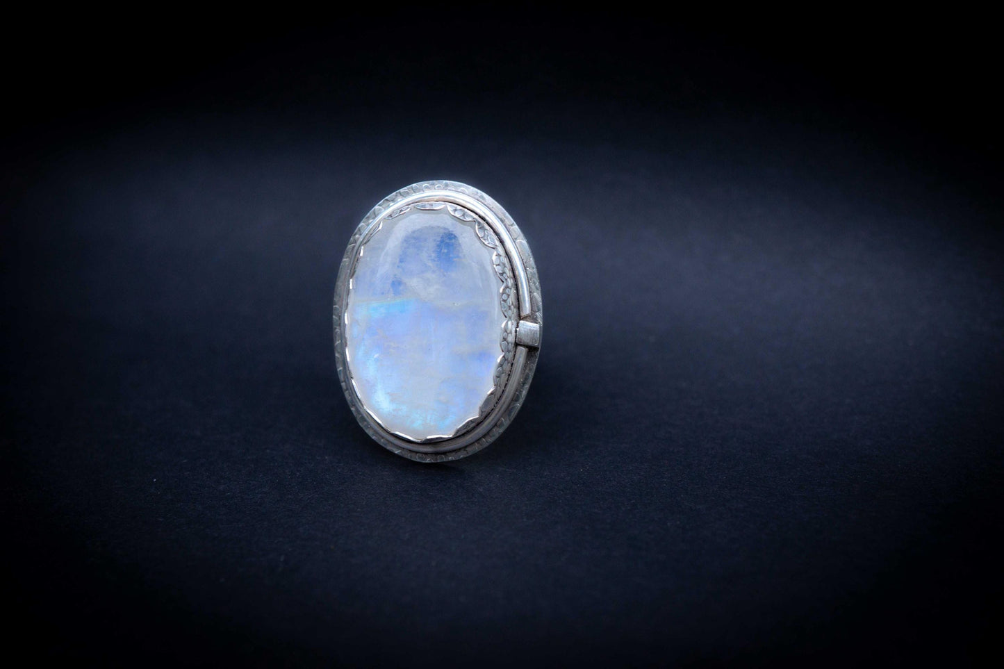 Big Moonstone Ring, all sterling silver handmade, adjustable ring band