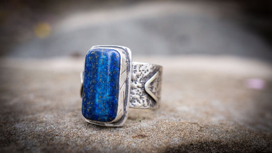 Lapis Lazuli Ring all sterling silver; Handmade Rustic Ring Size 11