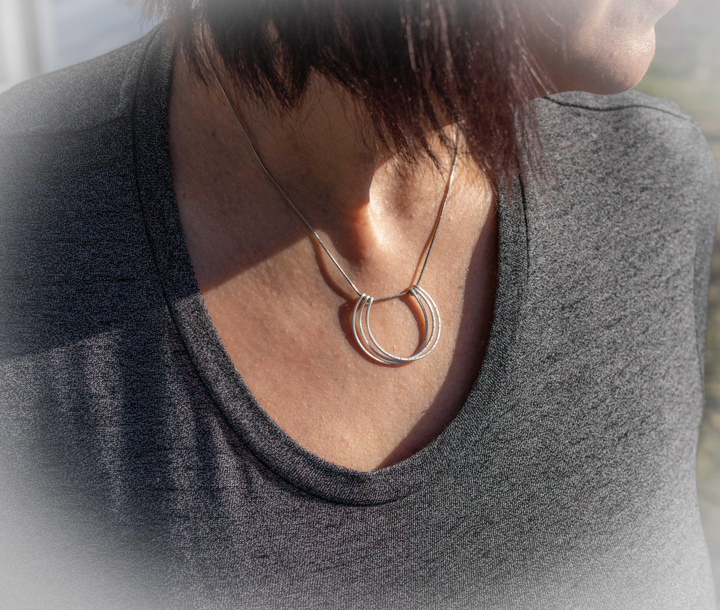 Minimalist Sterling Silver Necklace: Hand Forged Layered Circles