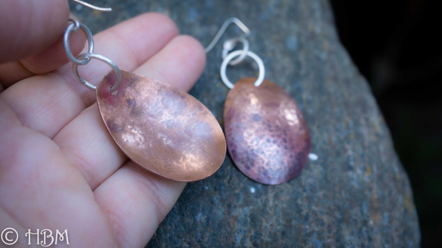 Hammered Copper Earrings: Handmade with copper and sterling silver