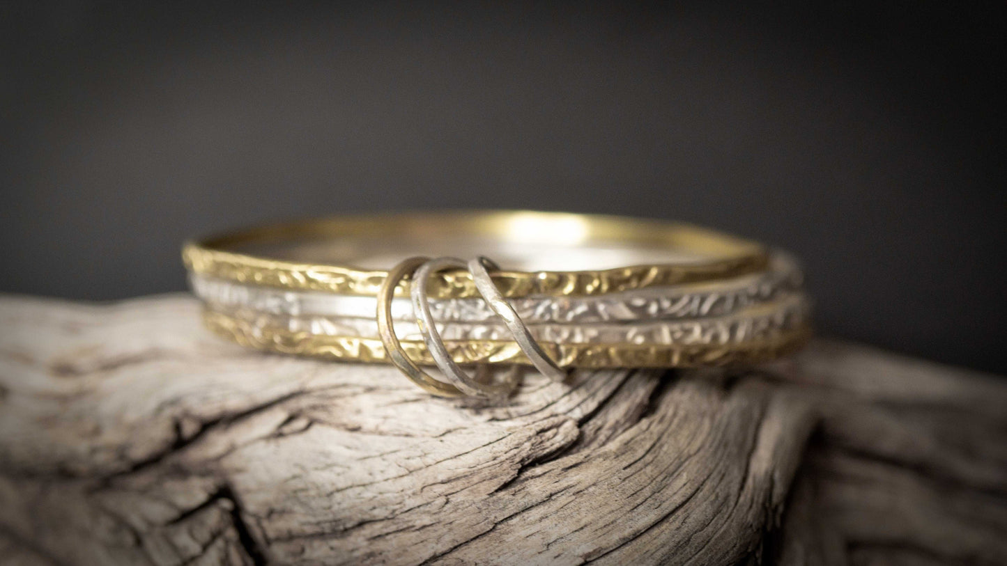 Bangle Bracelet Set, handcrafted Stacking Bangles, Silver and Gold