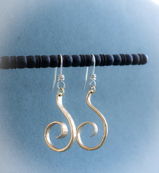 Gold Swirl Earrings, handmade boho style dangles