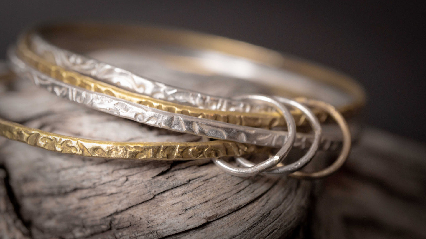 Bangle Bracelet Set, handcrafted Stacking Bangles, Silver and Gold