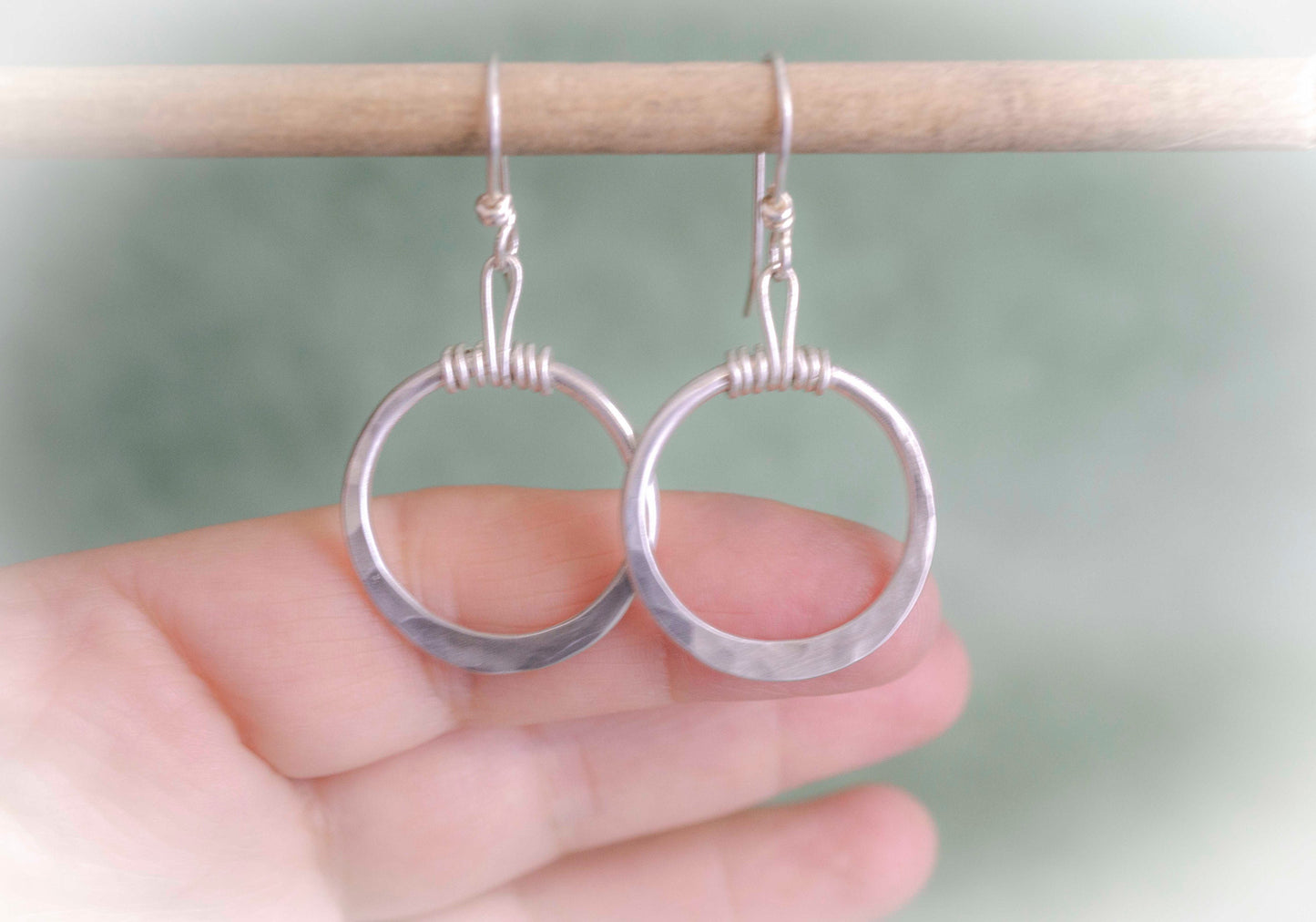 Hammered Sterling Silver Hoop Earrings: Wire Wrapped, Everyday Silver Earrings