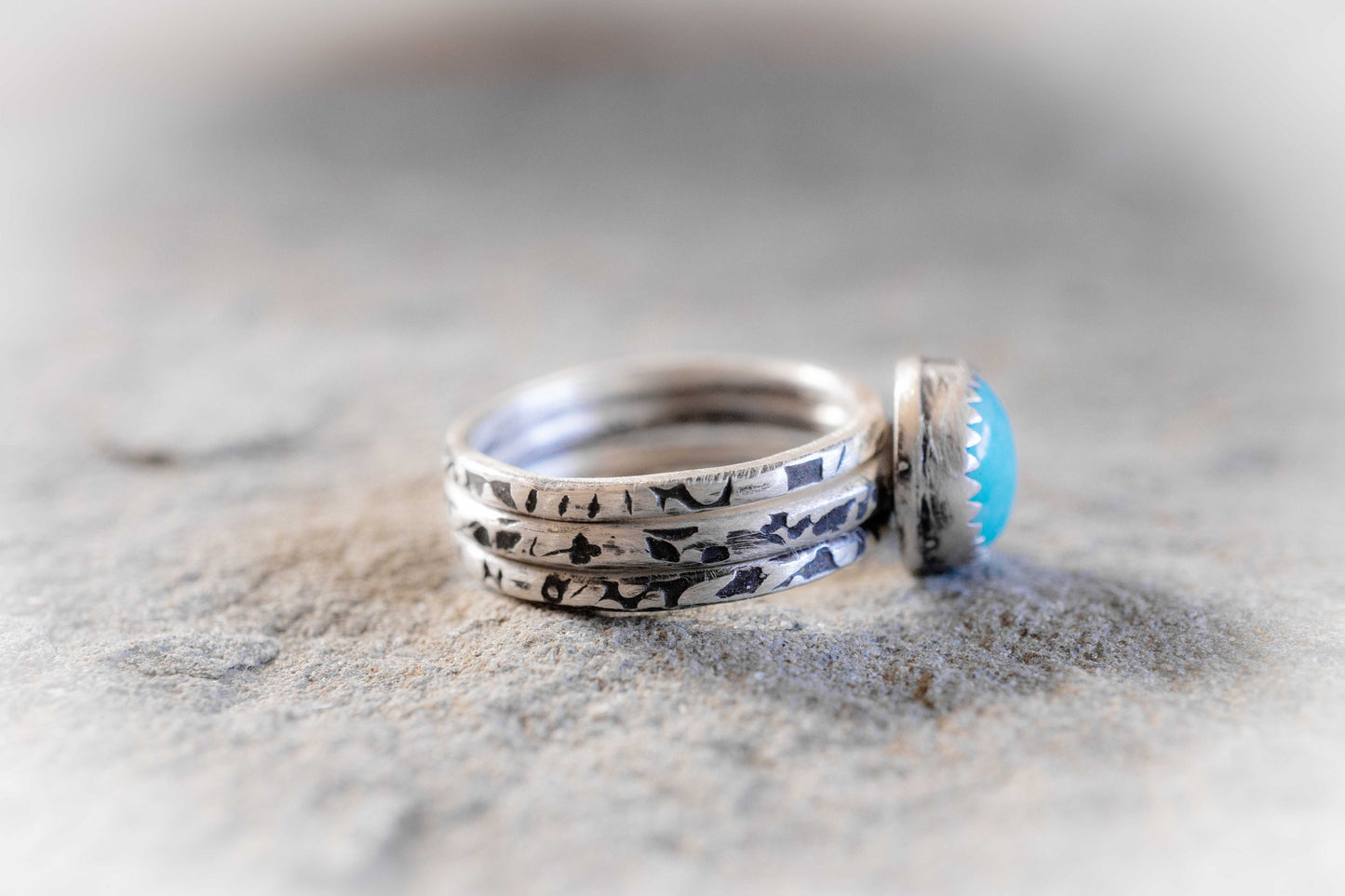 Sterling Silver Stacking Rings with Amazonite; BOHO Silver Rings set of 3, handmade