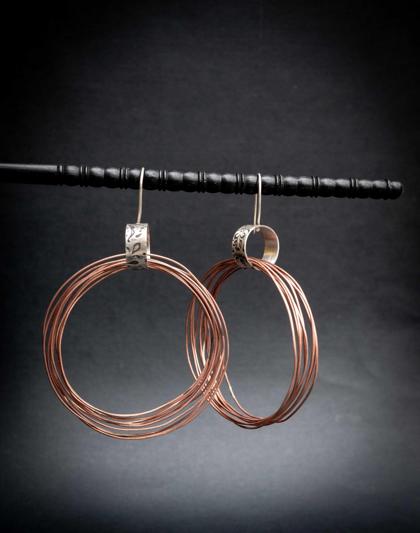 Handmade Copper Multi Hoop Earrings: Oxidized Sterling Silver