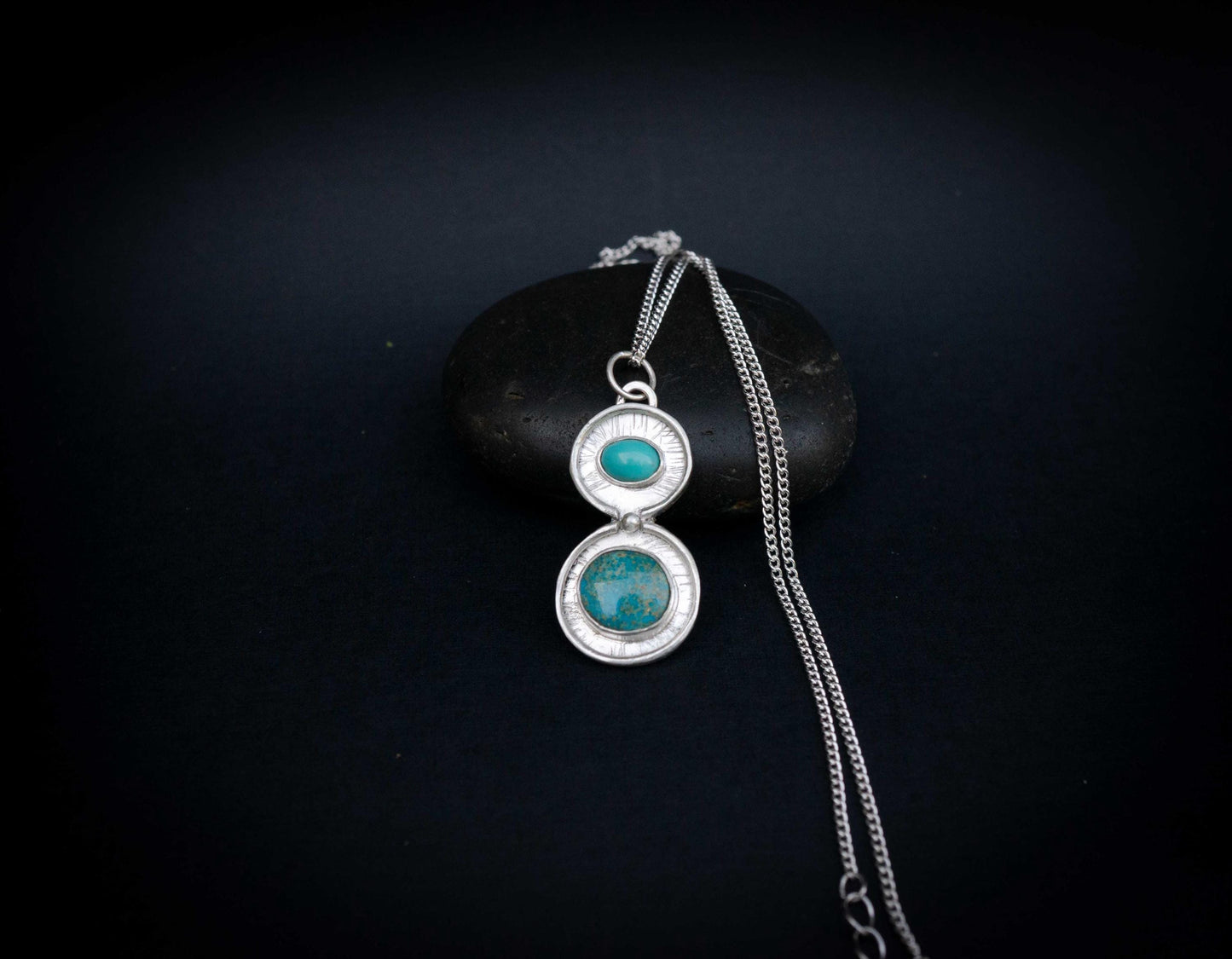 Blue Turquoise Pendant, Sterling Silver and Handmade