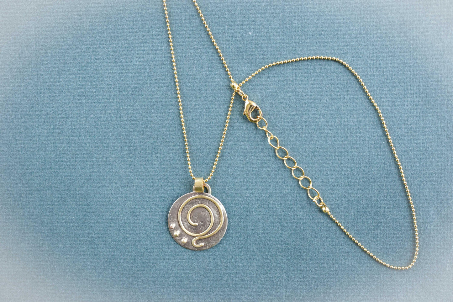 Gratitude Pendant, mixed metal silver and gold, handmade