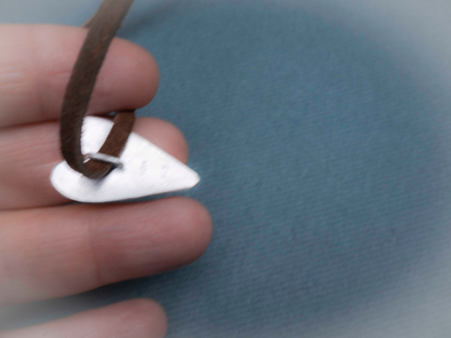 Hammered Sterling Silver Heart Choker: Boho Leather Cord Necklace