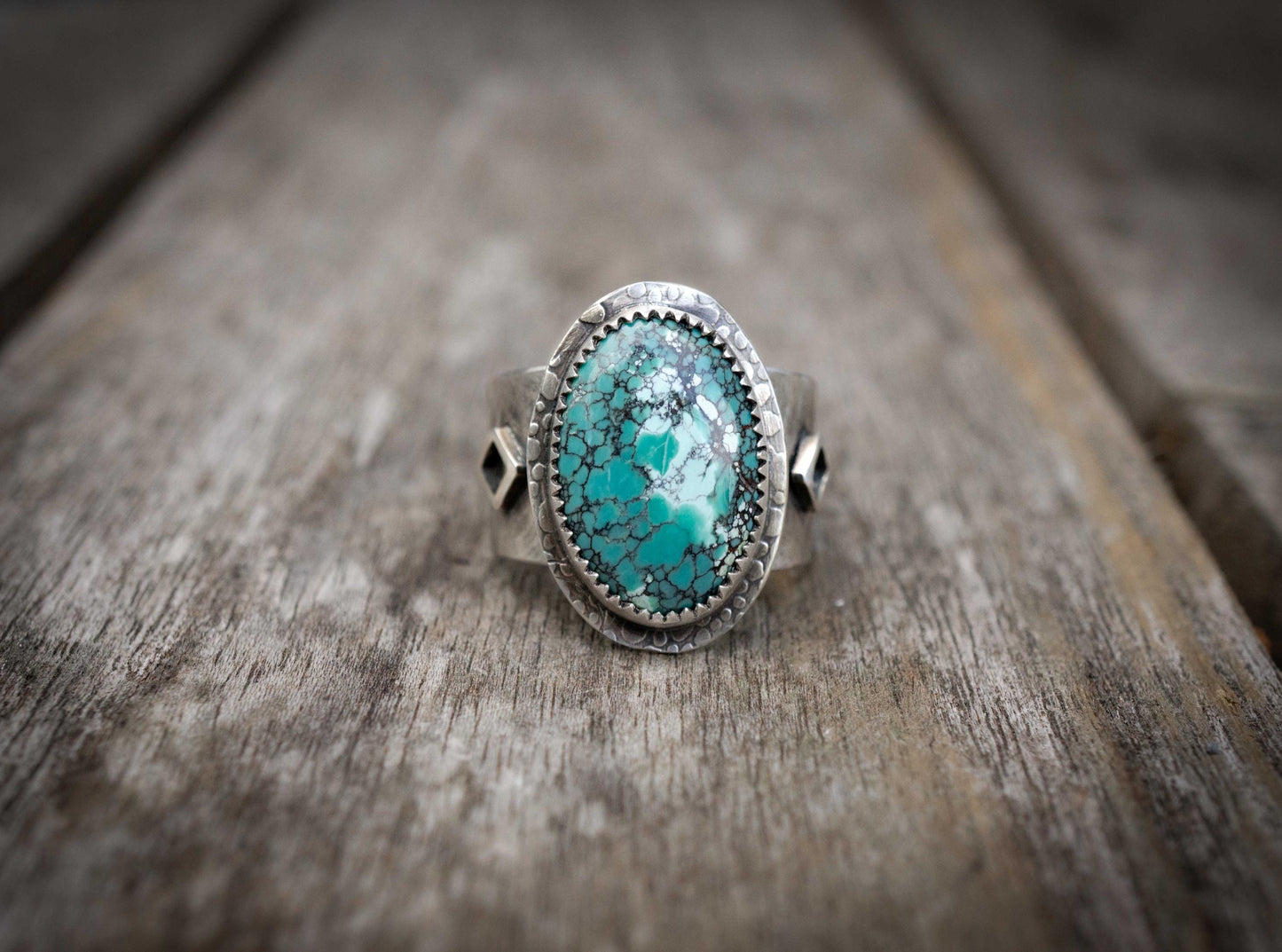 Blue Turquoise Ring, Sterling Silver handmade, adjustable silver band
