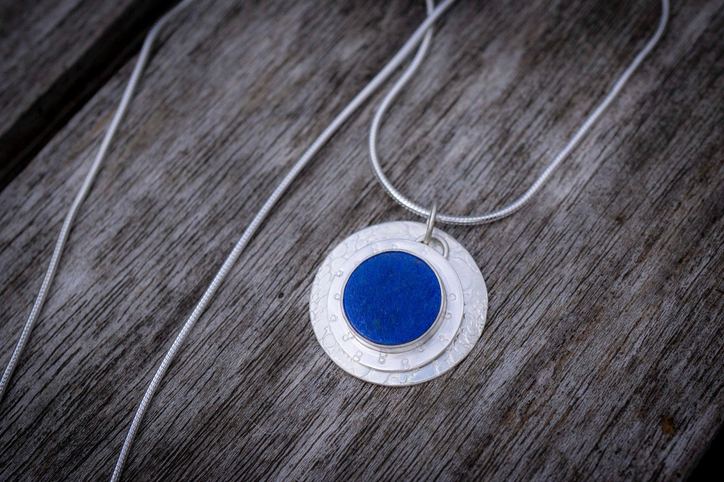 Lapis Lazuli Sterling Silver Coin Pendant - Celestial Blue Gemstone