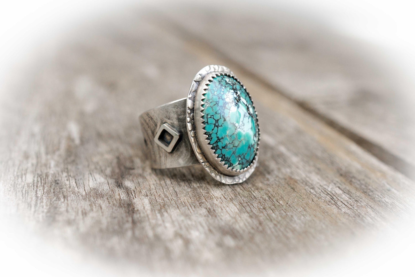 Blue Turquoise Ring, Sterling Silver handmade, adjustable silver band