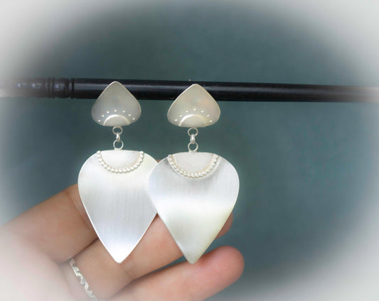 Brushed Sterling Silver Earrings: Handmade Boho Dangle Earrings
