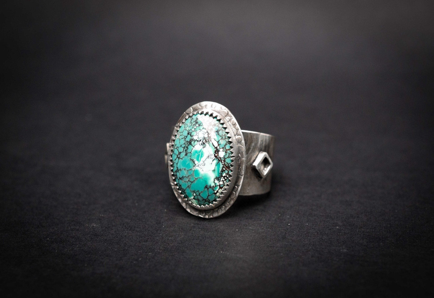 Blue Turquoise Ring, Sterling Silver handmade, adjustable silver band