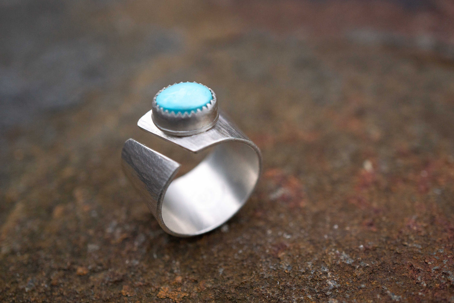 Adjustable Turquoise Ring, Handmade, all sterling silver