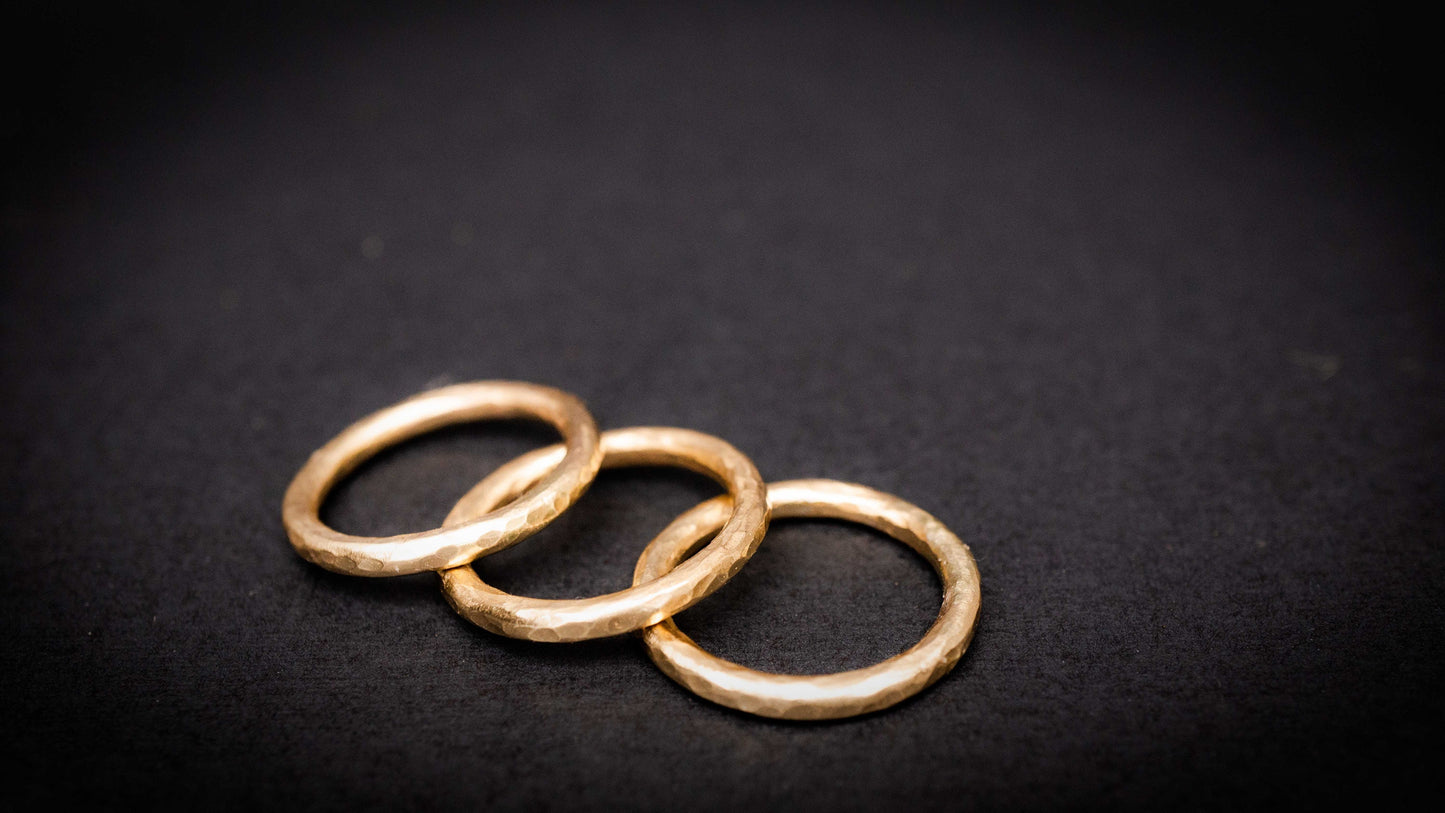 Hammered Brass Stacking Rings: Set of 3 Gold Ring Bands
