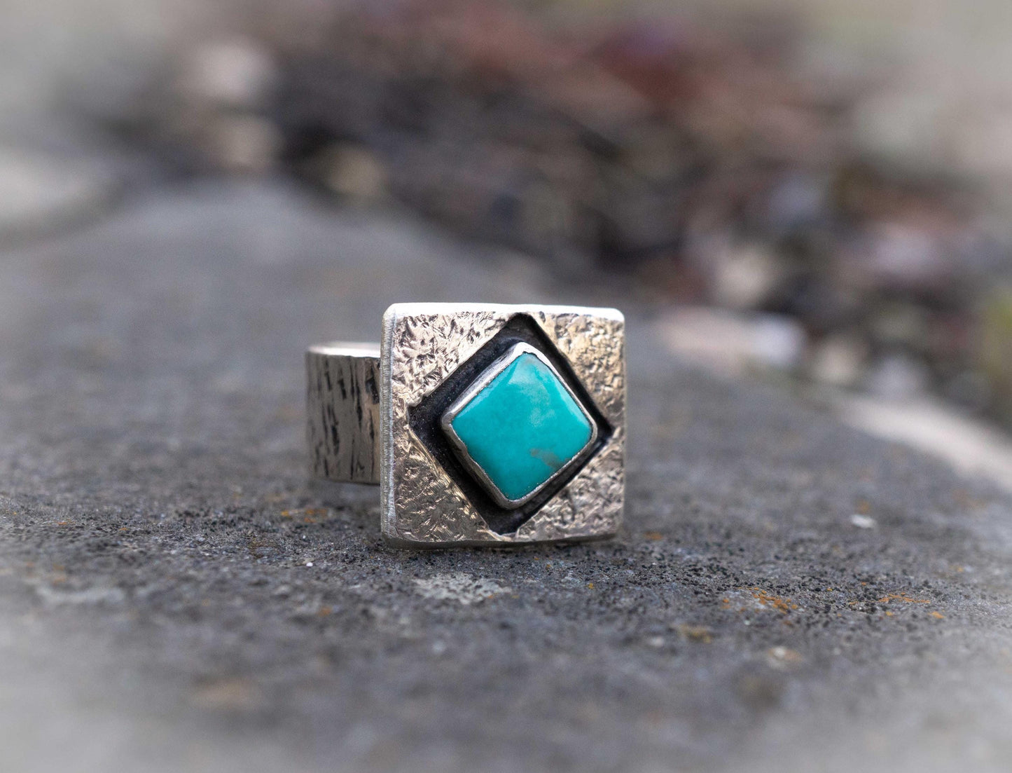 Kingman Turquoise Ring: Sterling Silver Textured Statement Ring, Size 7