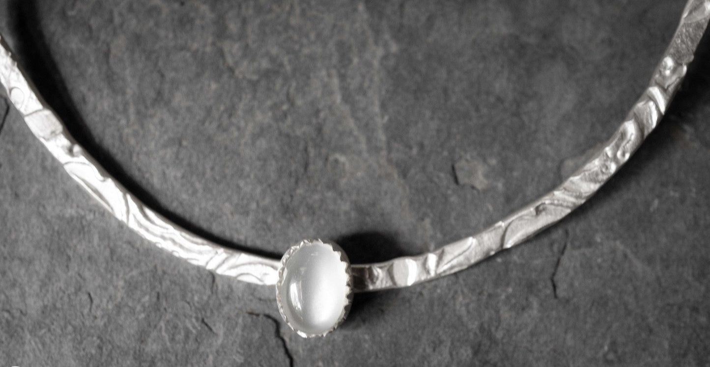 Handmade Sterling Silver Moonstone Bar Necklace, minimalist design