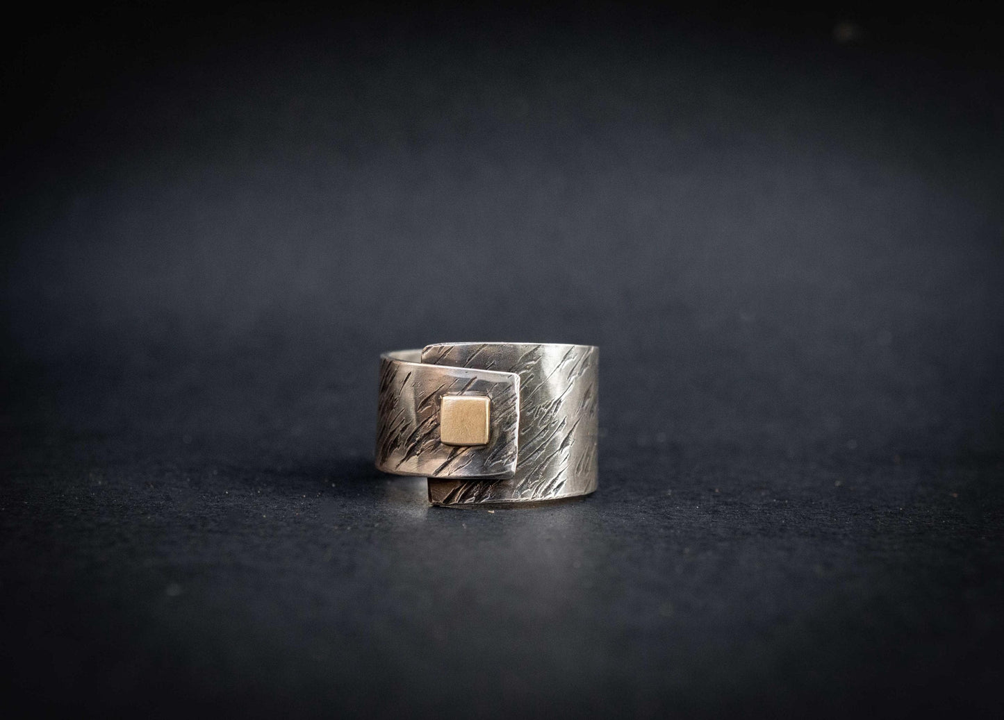 Sterling Silver Wrap Ring for Men: Mixed Metal Brass Accent