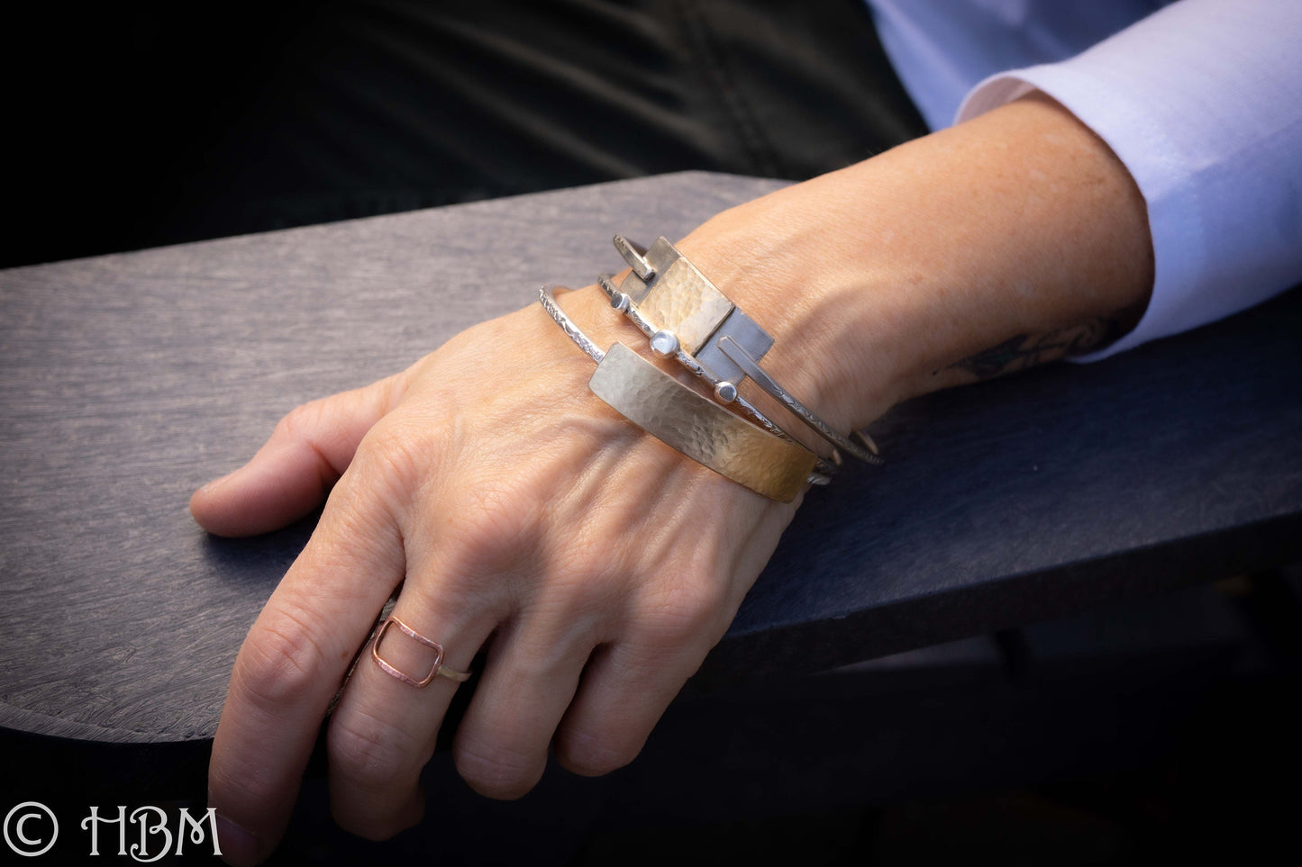Sterling Silver Bangle Bracelet: Gold Brass Dot Stacking Bangle
