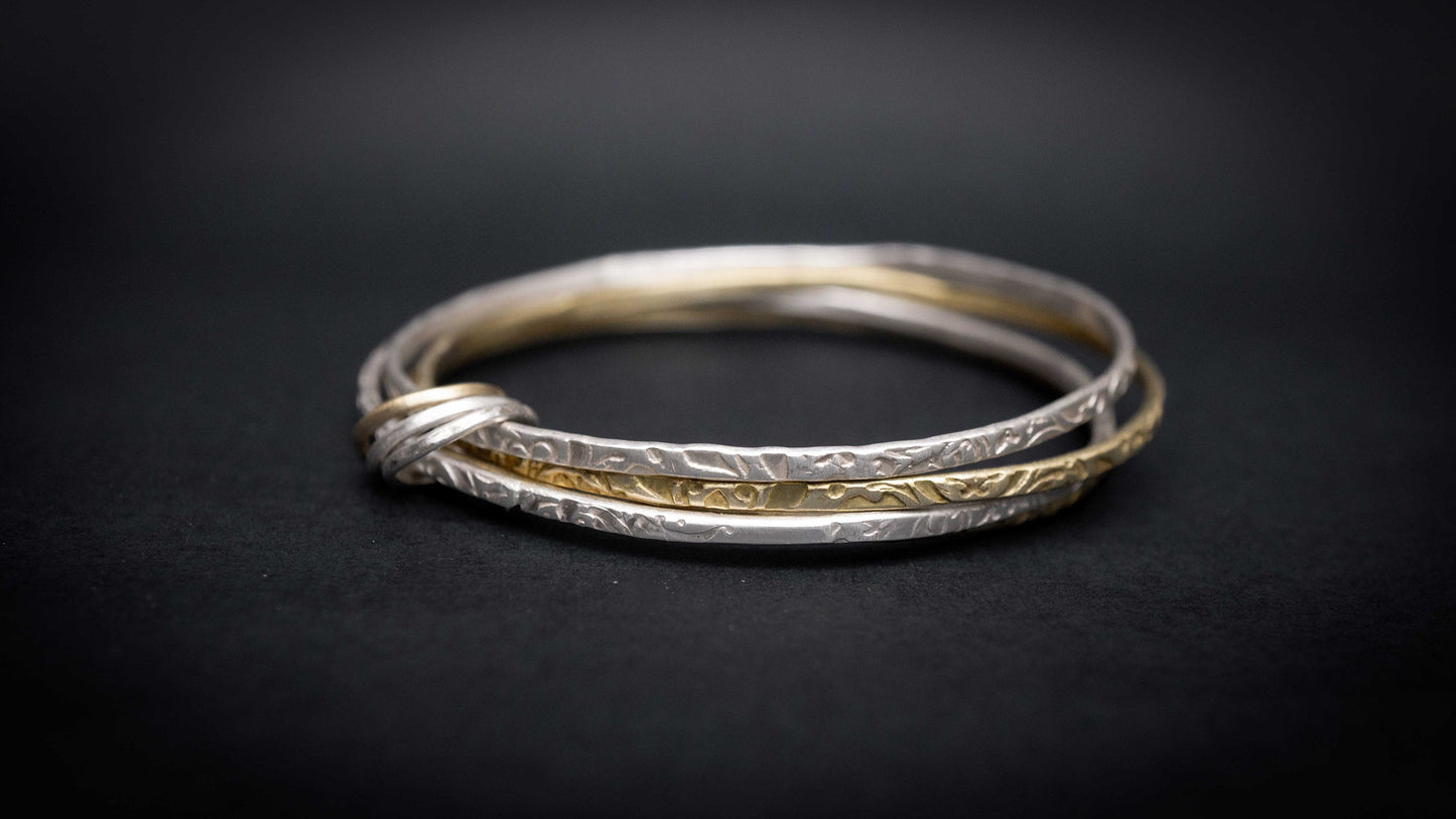 Bangle Bracelet Set, handcrafted Stacking Bangles, Silver and Gold
