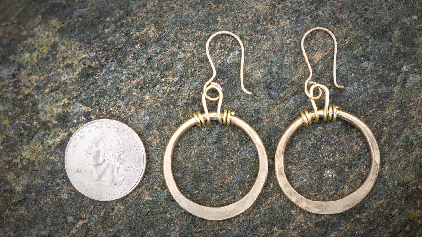 Hammered Brass Hoop Earrings: Handmade everyday gold earrings