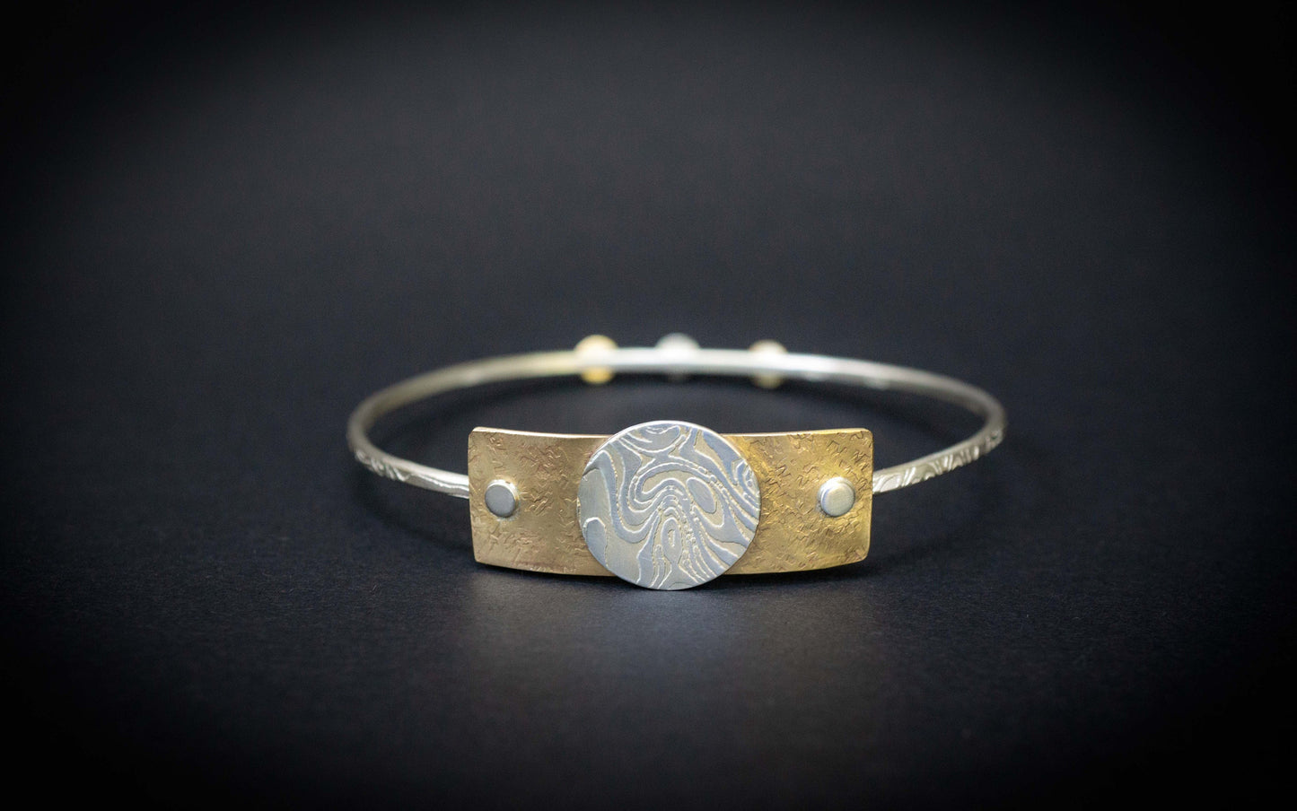 Handmade Sterling Silver Stacking Bangle, Gold Jeweler's Brass, Mixed Metal