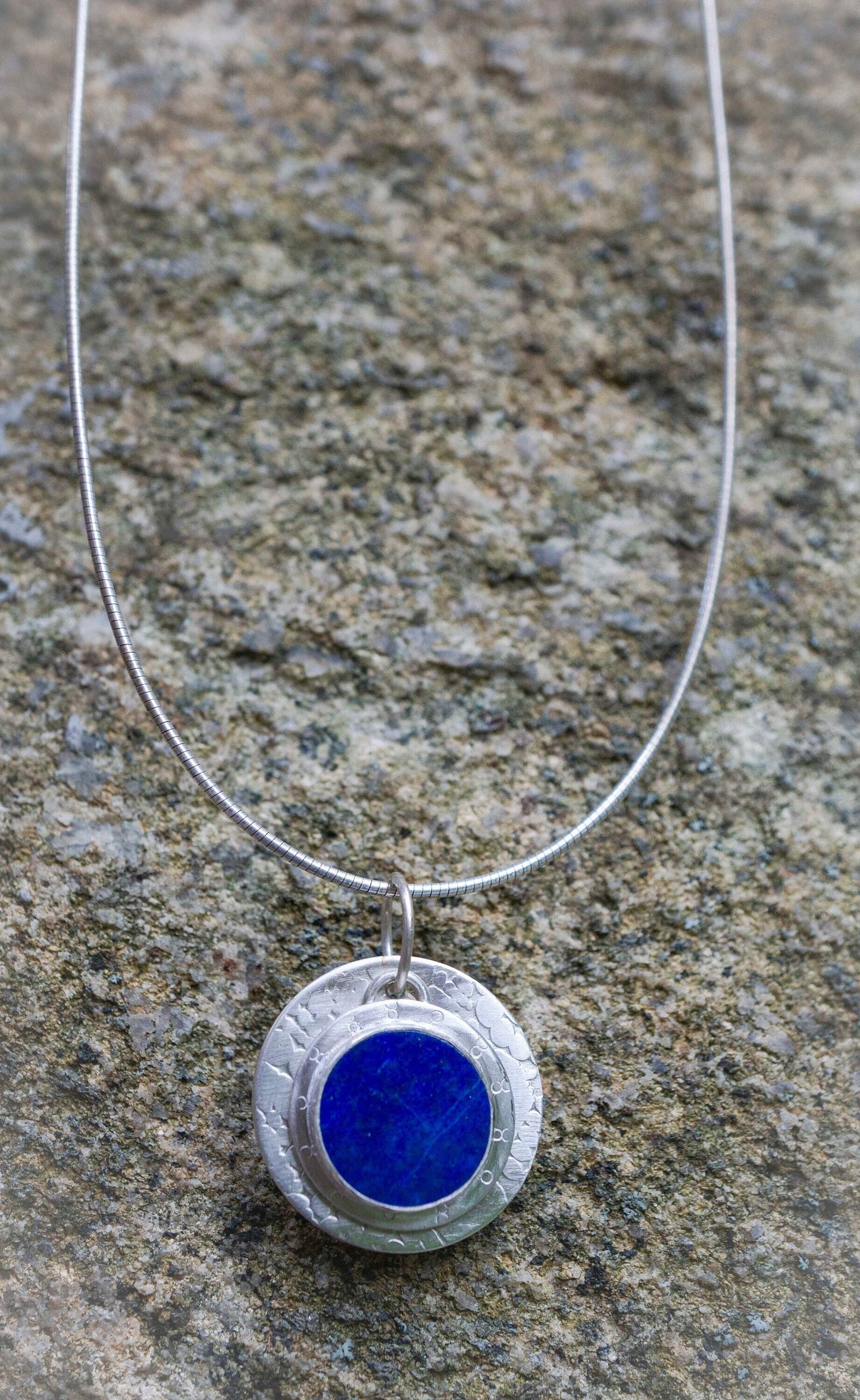 Lapis Lazuli Sterling Silver Coin Pendant - Celestial Blue Gemstone