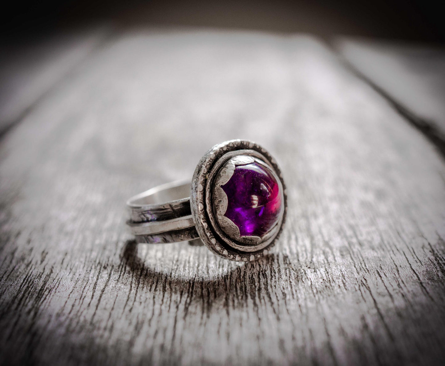 Amethyst Sterling Silver Ring: February Birthstone, Oxidized Band
