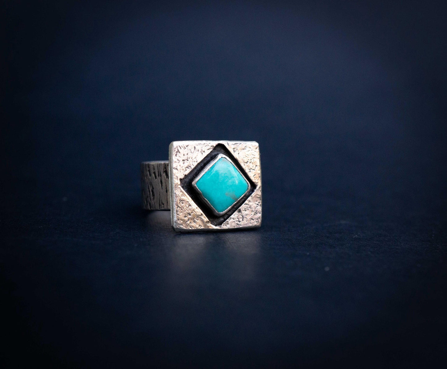 Kingman Turquoise Ring: Sterling Silver Textured Statement Ring, Size 7